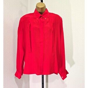 Vtg Cassant 100% Silk Long Sleeve Top Shoulder Pads Womens Size 6 Career Office